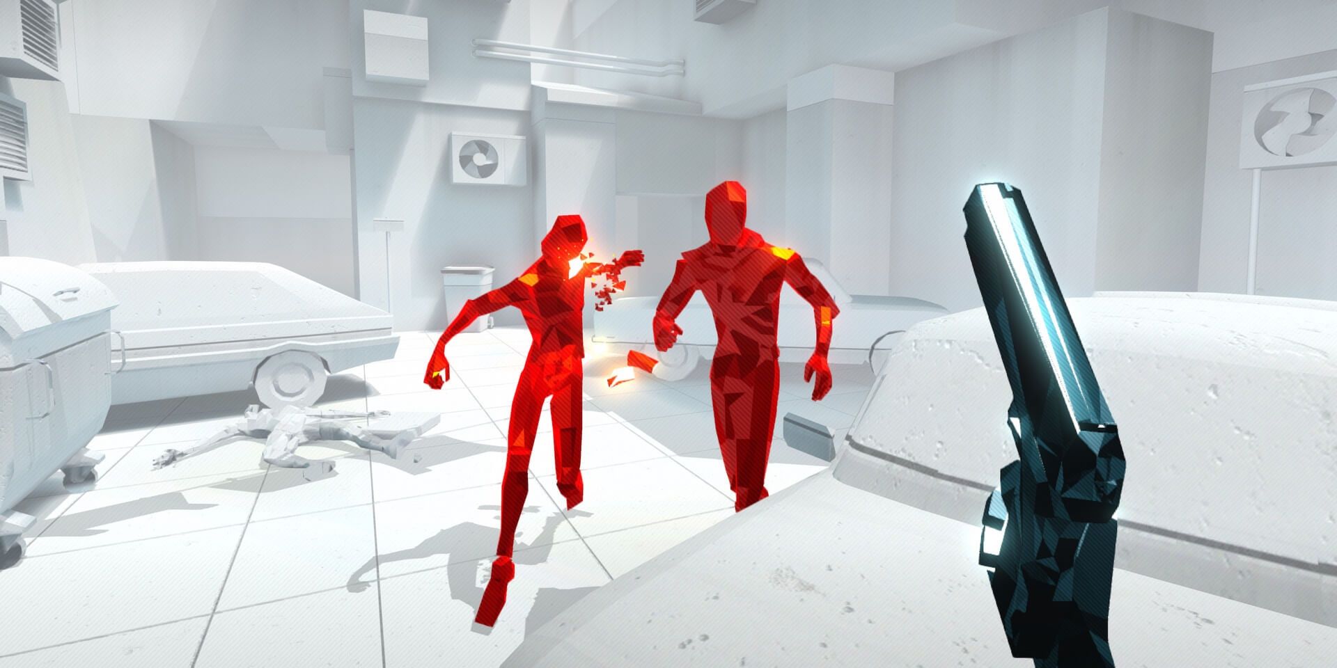 Two enemies charging in Superhot