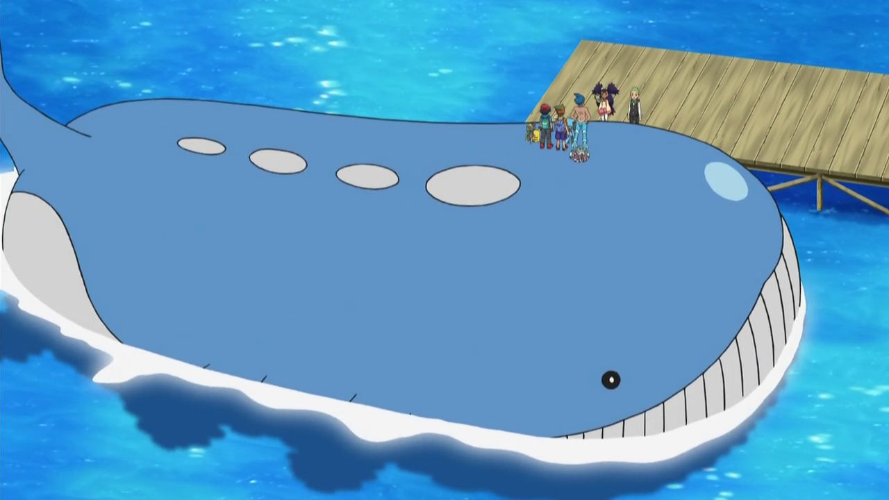 Wailord with Ash on its back