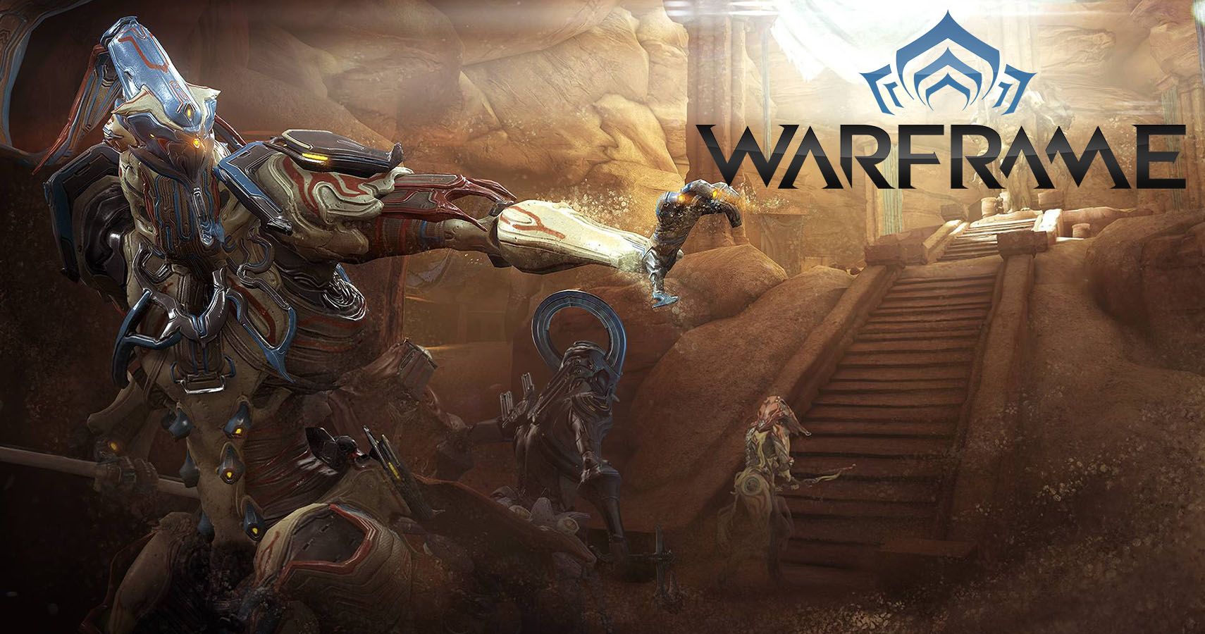 Warframe logo and rendering from the Warframe press kit