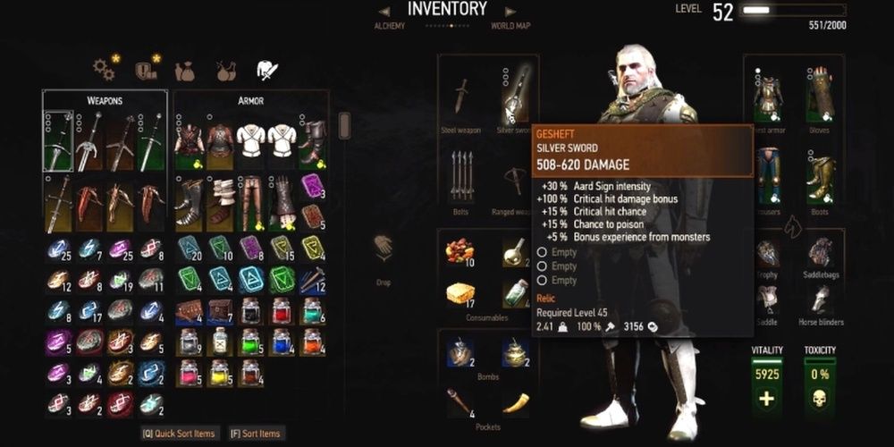 Witcher 3 Inventory And Equipment Screen