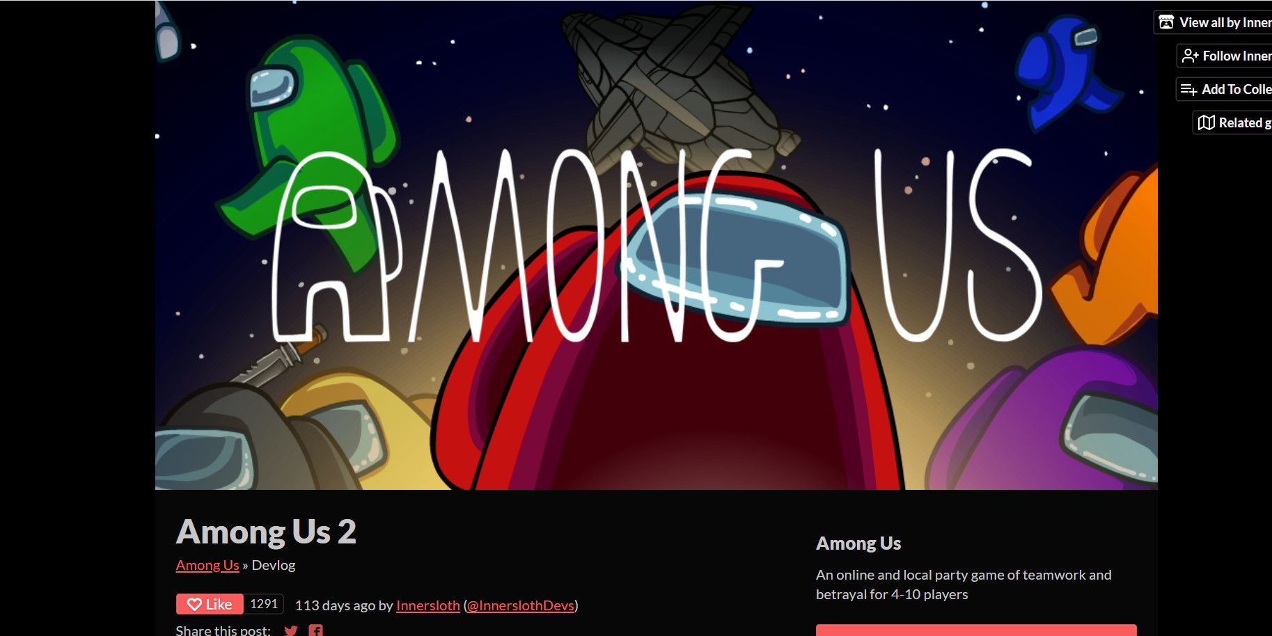 Blog post of the Among Us 2 announcement