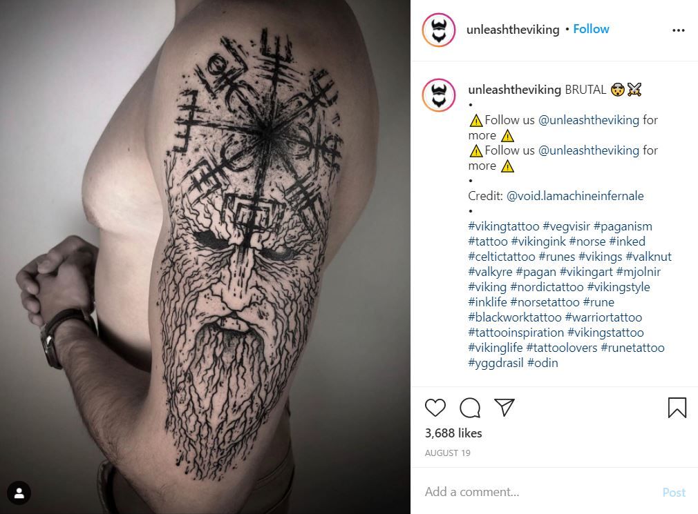 Viking tattoo by @void.lamachineinfernale on Instagram