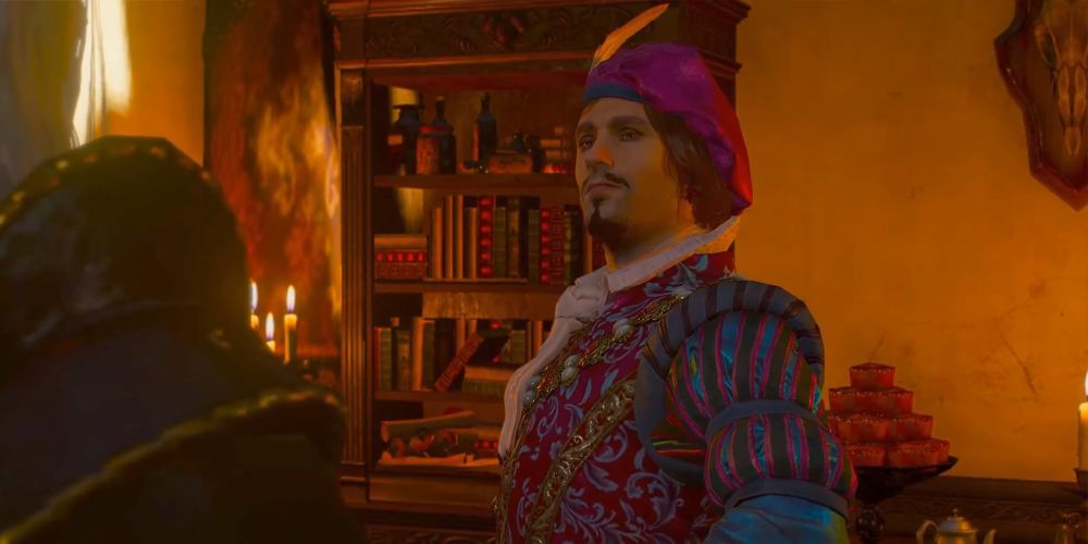 Dandelion visits Geralt's home in the "Be It Ever So Humble..." quest from the Blood and Wine expansion of The Witcher 3