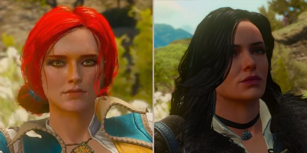 Triss and Yennefer speak with Geralt in the "Be It Ever So Humble..." quest from the Blood and Wine expansion of The Witcher 3