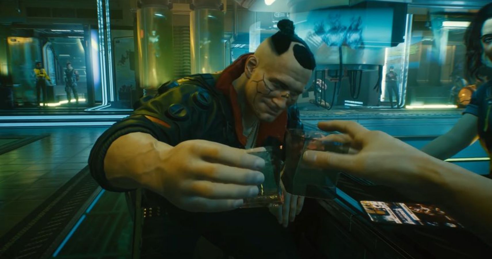 Cyberpunk drinking in the bar