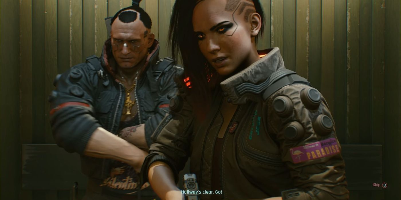 V from Cyberpunk 2077. Jackie Welles in background