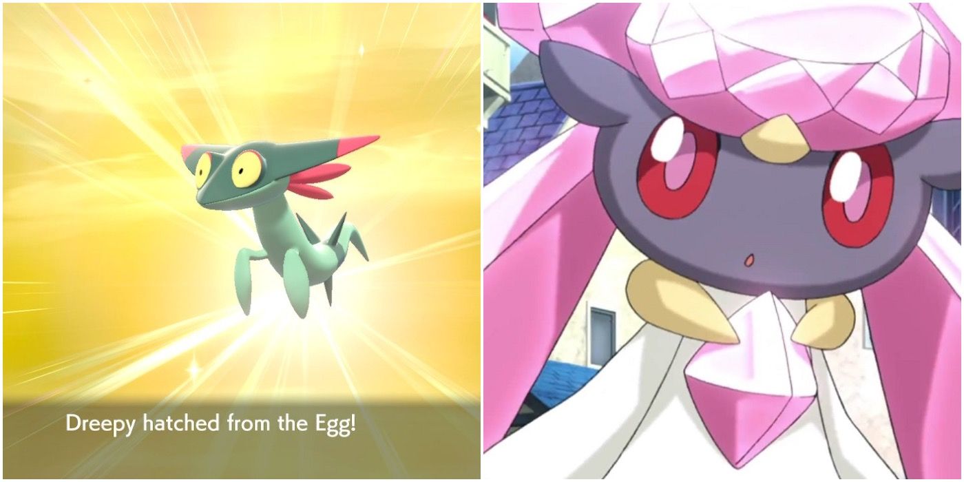 Split image Dreepy hatch Sword and Shield Diancie