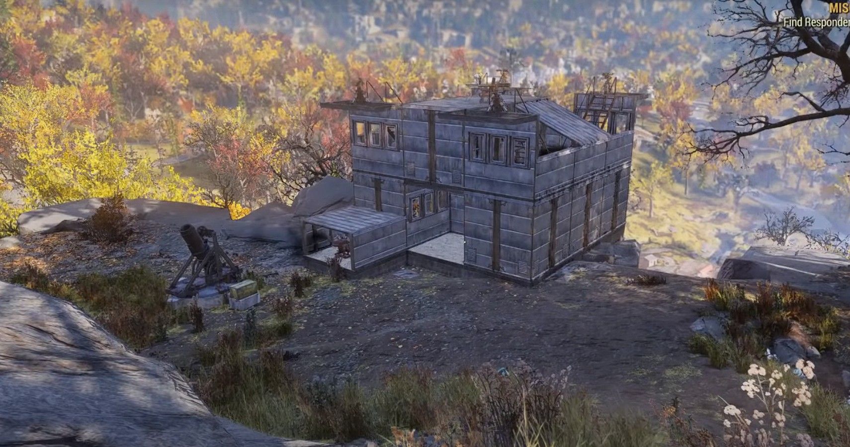 A metal settlement in Fallout 76