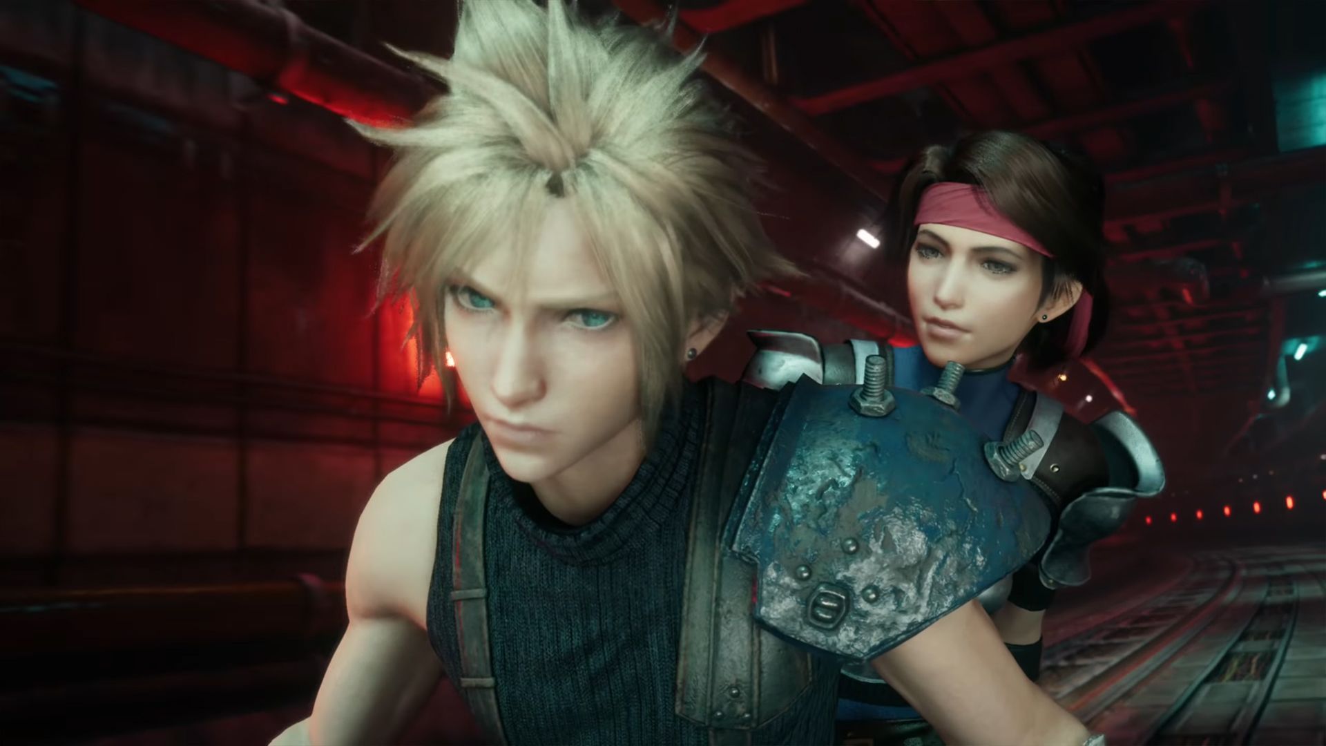Jessie and Cloud at the start of the first bike section in Final Fantasy VII Remake