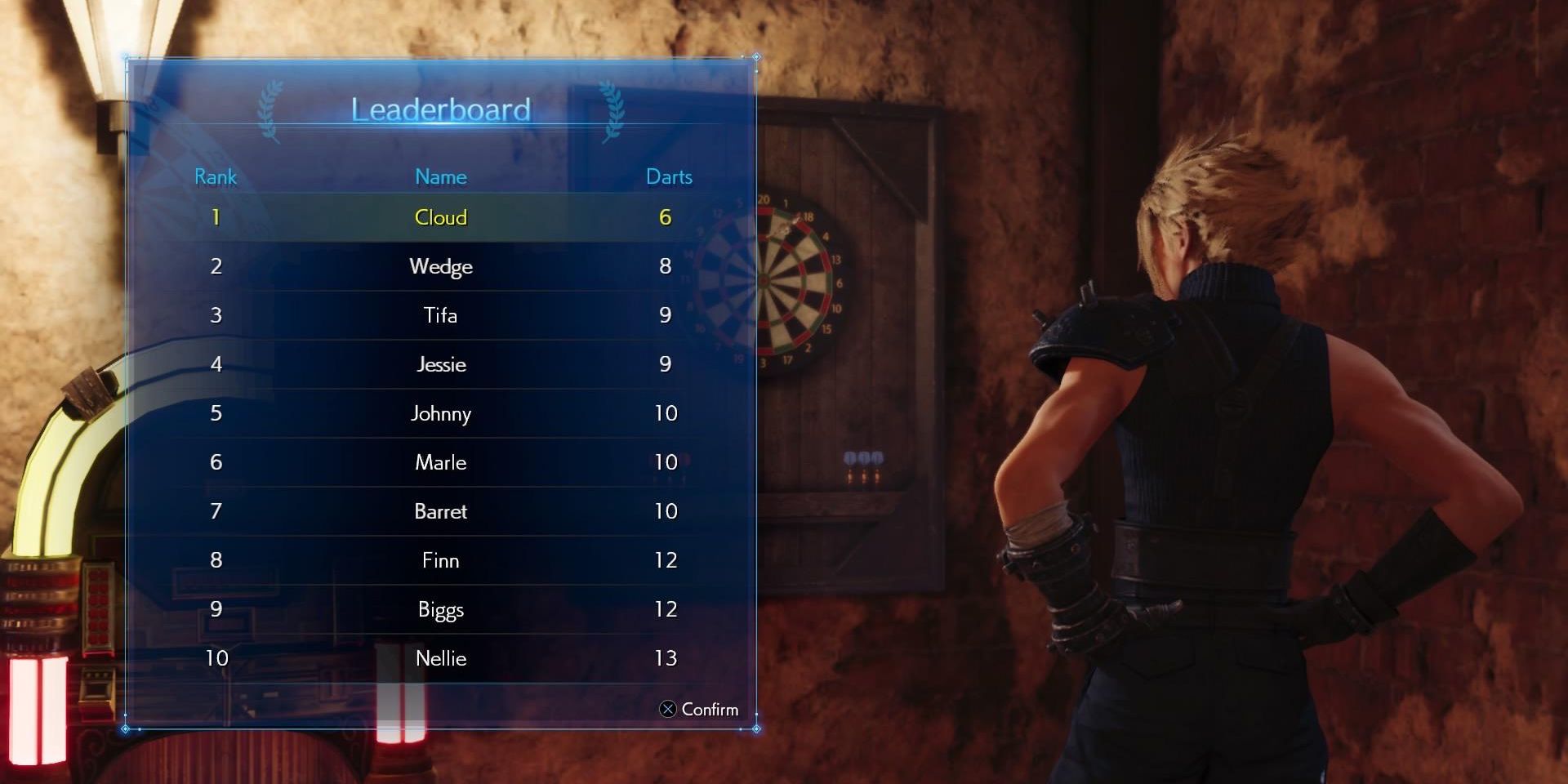 The darts leaderboard in Final Fantasy VII remake