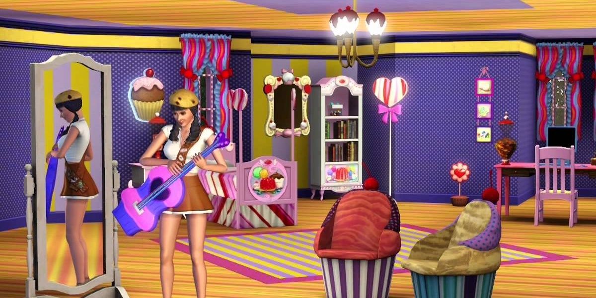 Sim playing the guitar while using the stuuf from The Sims 3 Katy Perry's Sweet Treats