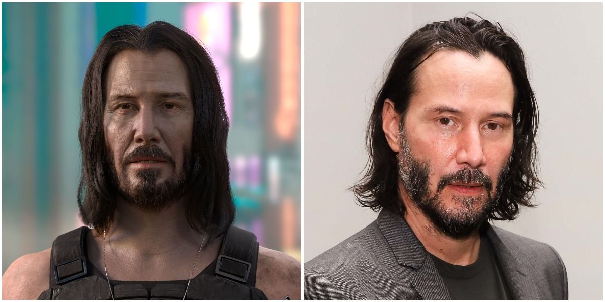 Johnny Silverhand and Keanu Reeves side by side