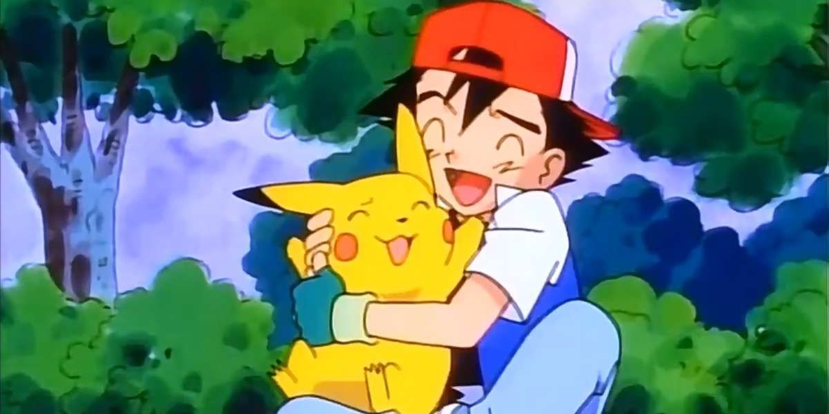 ash hugging pikachu