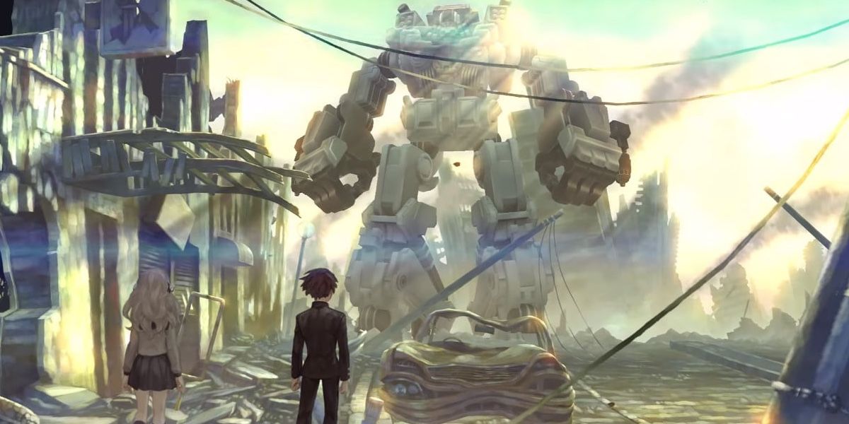 13-Sentinels-Aegis-Rim characters and big mech in ruins