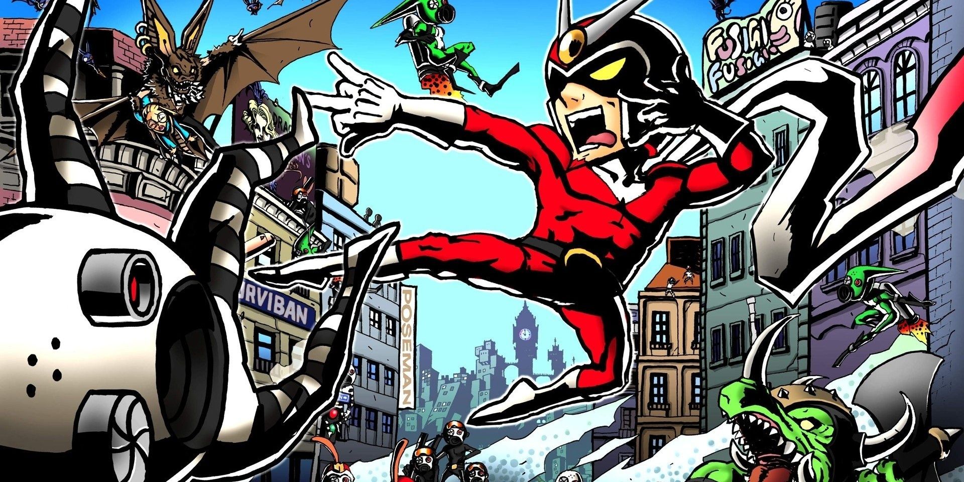 Viewtiful Joe Cartoon Promo Image Of Joe Throwing An Acrobatic Kick