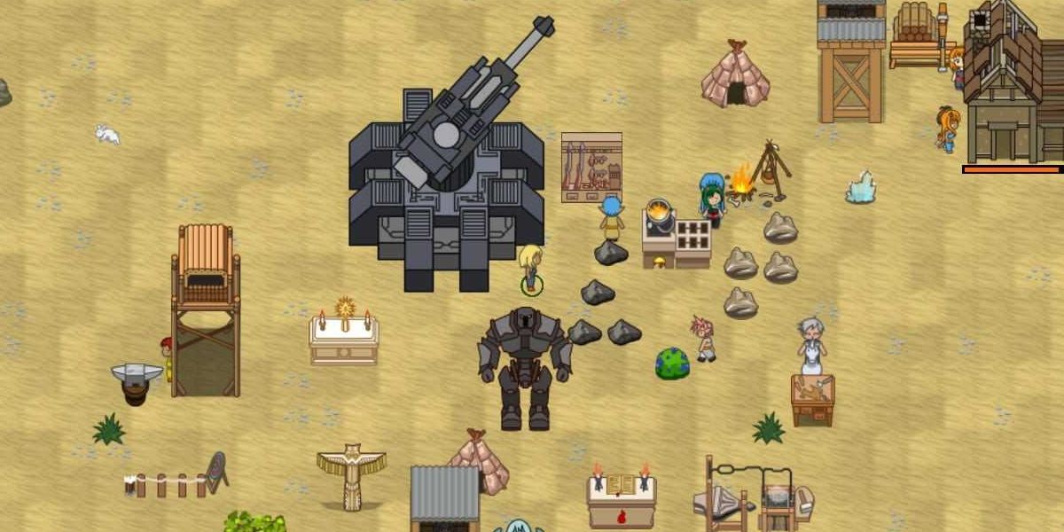 Aurora Dusk: Steam Age Characters in desert settlement screenshot