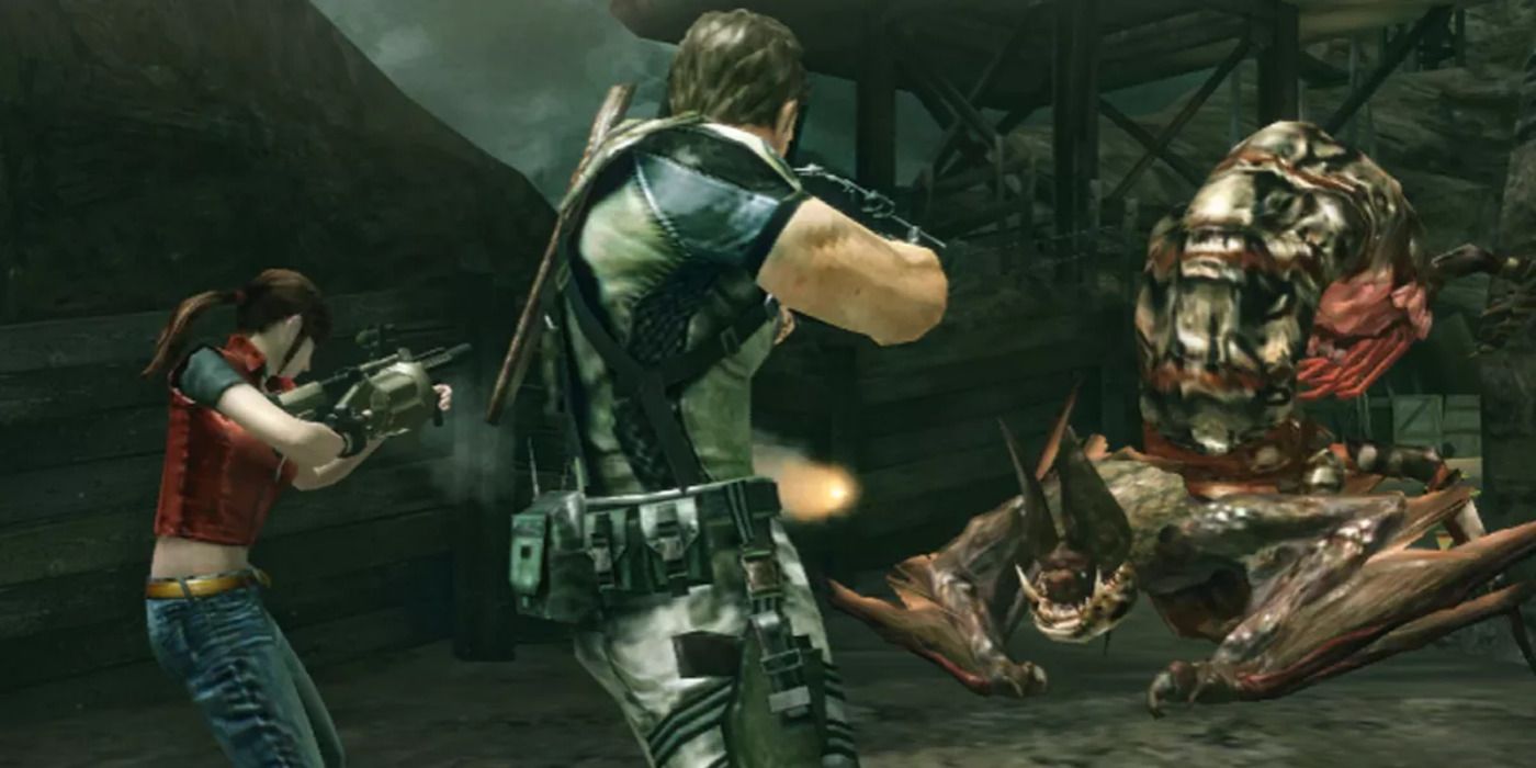 Two mercenaries shooting monsters in Resident Evil: The Mercenaries 3D
