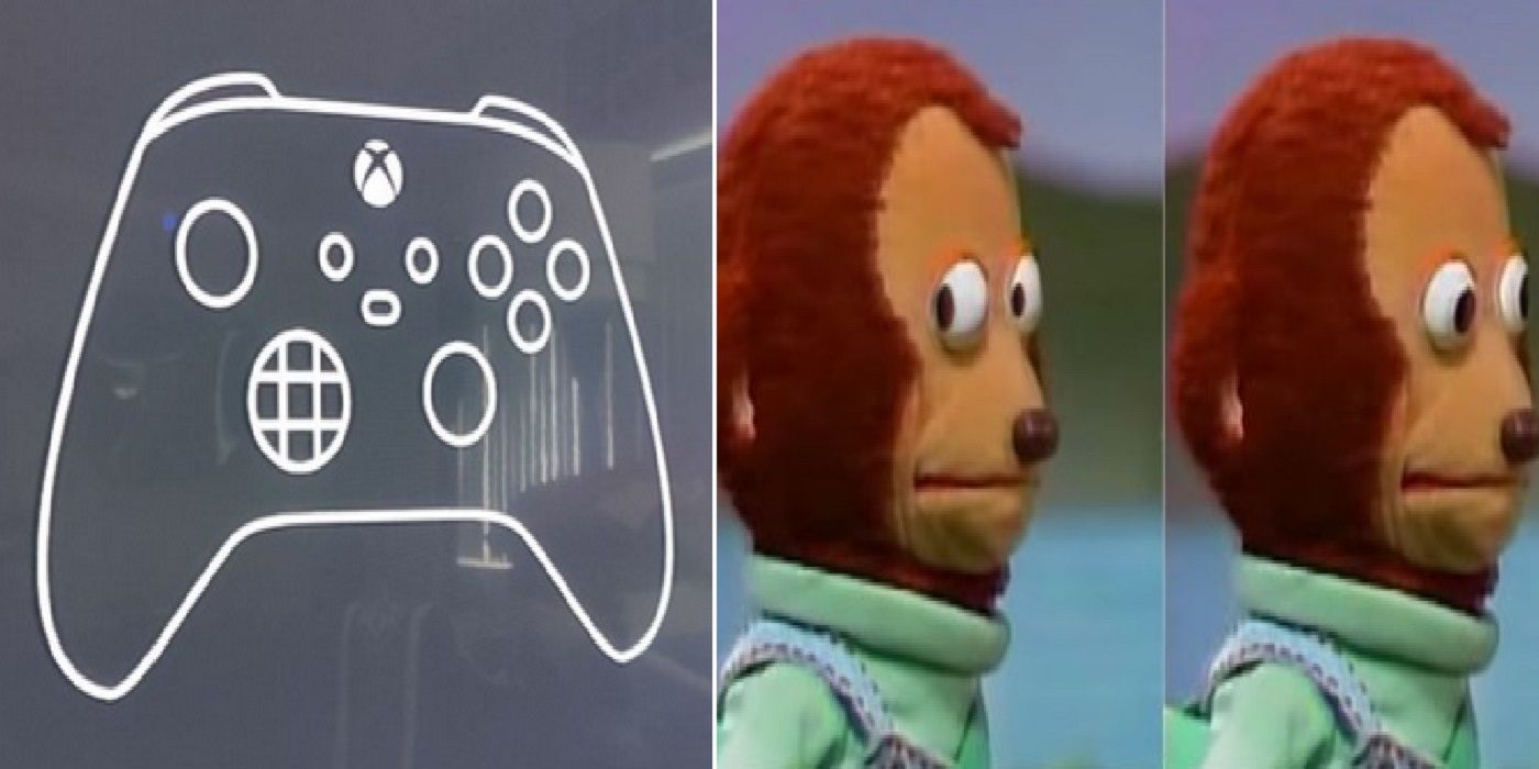 Split image Xbox Series X controller meme