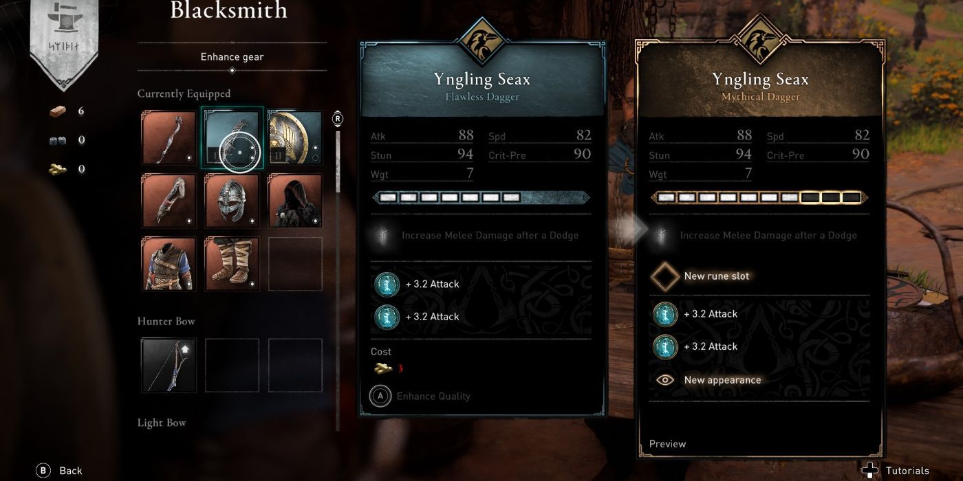 Upgrading gear at the blacksmith in AC: Valhalla