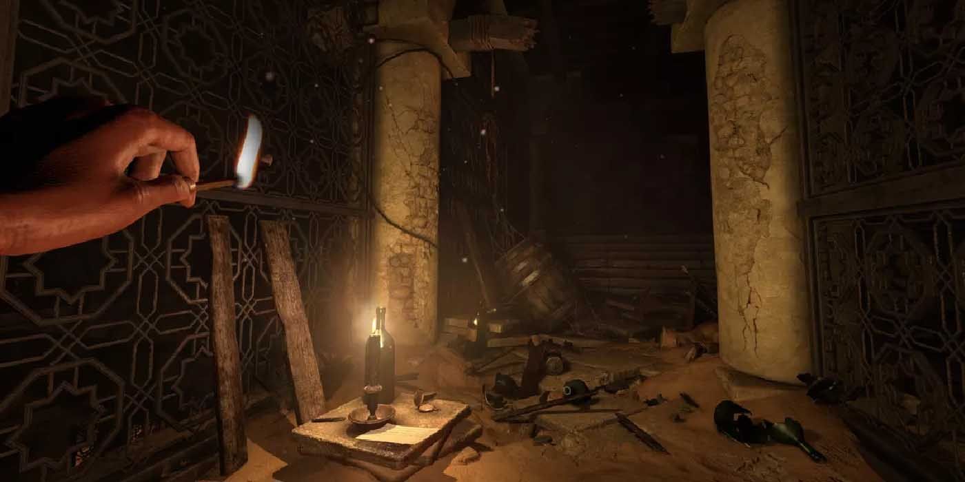 Amnesia: Rebirth. Lighting a dark passageway with a match.