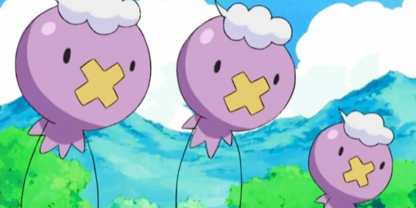 Pokemon Three Drifloon floating in front of mountians
