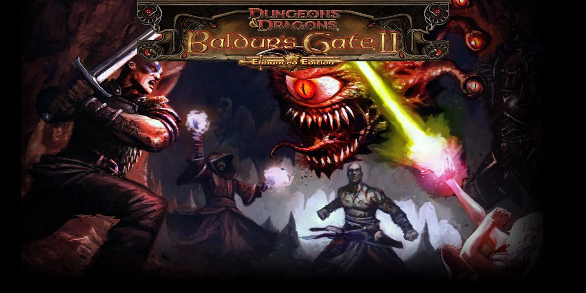 A wallpaper showing characters in battle in Baldur's Gate 2 Enhanced Edition