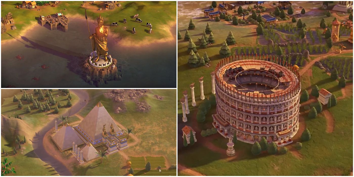 A collage of World Wonders in Civilization 6