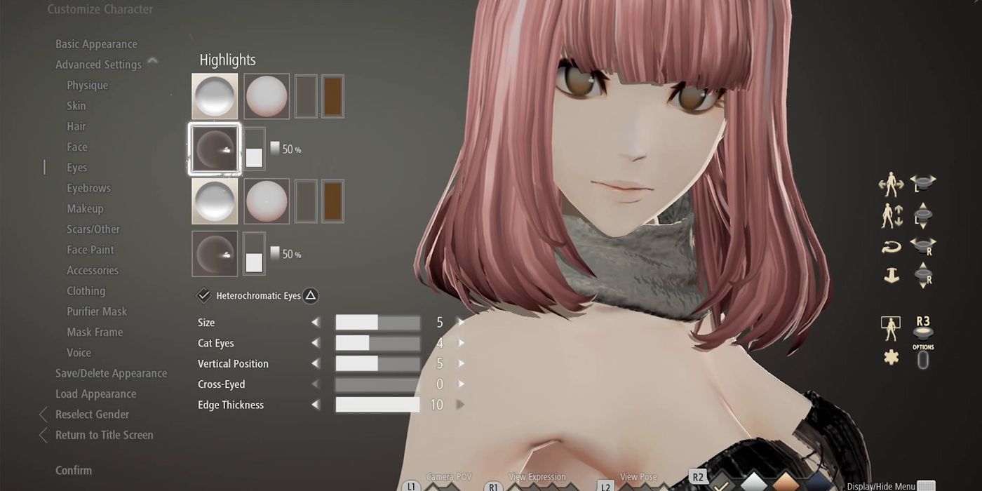 Code Vein's Character Creator, Specifically The Highlight Options For Eyes