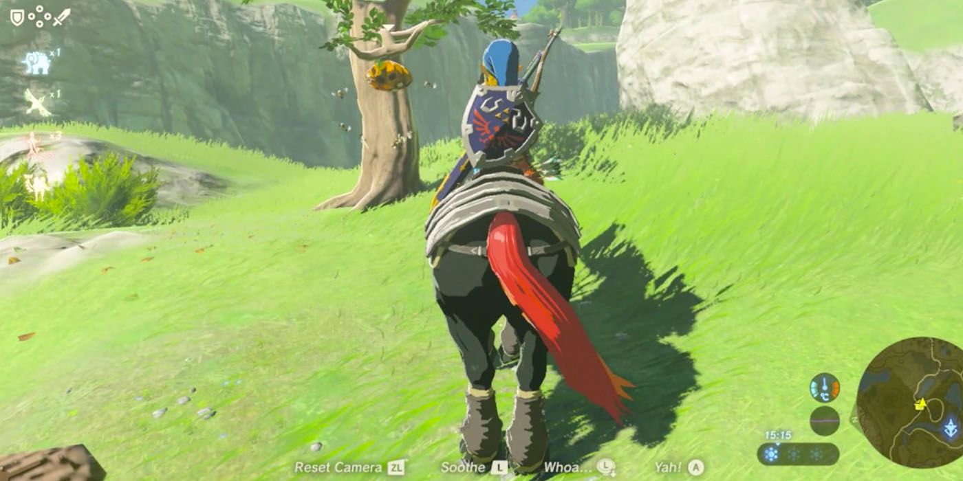 Link approaches Courser Bee Honey while riding a horse