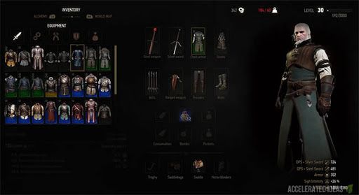 Equipment menu in The Witcher 3
