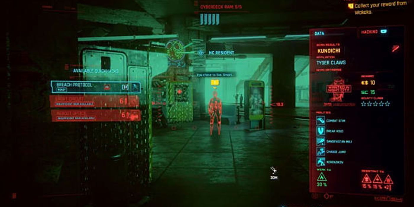 Cyberpunk 2077 scanning a Tyger Claw gang member