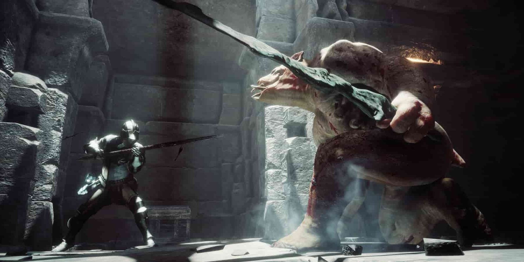 Knight Fighting a Monster in Deep Down