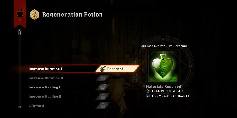 Dragon Age Inquisition Potion menu
