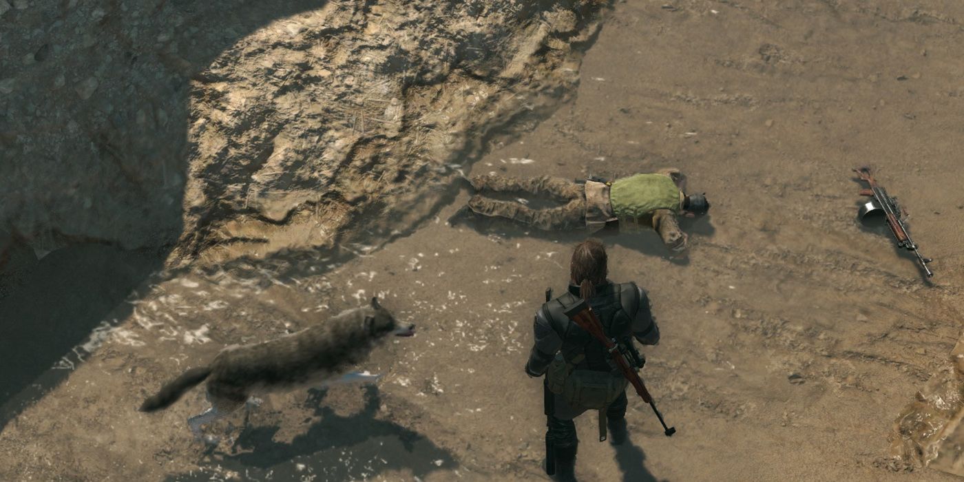 Metal Gear Solid 5: Phantom Pain, An Example Of An Enemy Soldier Who Drowned In A Puddle