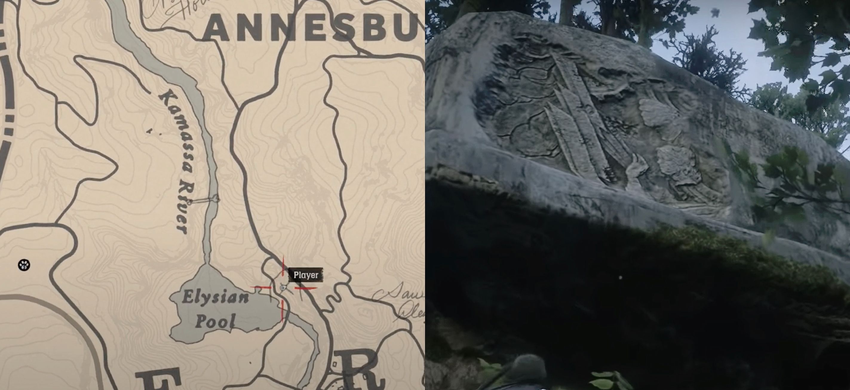 Elysian Pool Map And Rock Carving