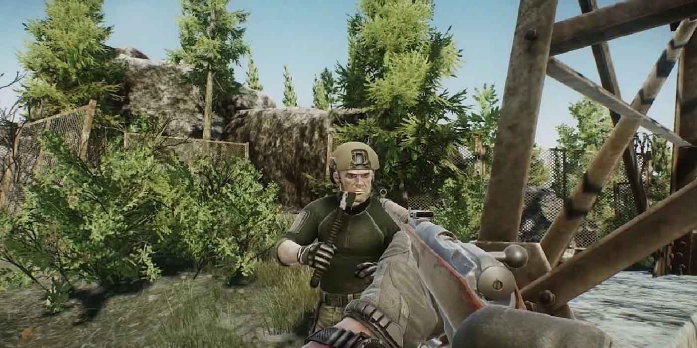 Escape from Tarkov for the PC. Fighting a soldier wielding a melee weapon.