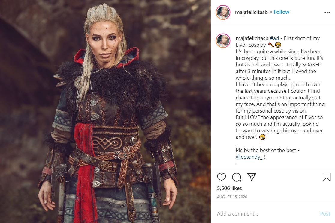 Female Eivor cosplay by Majafelicitasb on Instagram