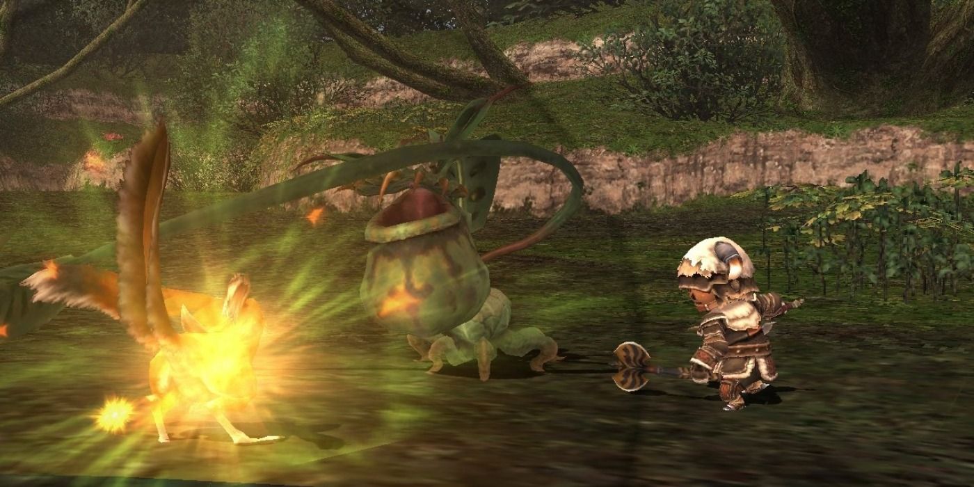 Final Fantasy XI Seekers of Adoulin using radiating light spell on monster in grassy field battle