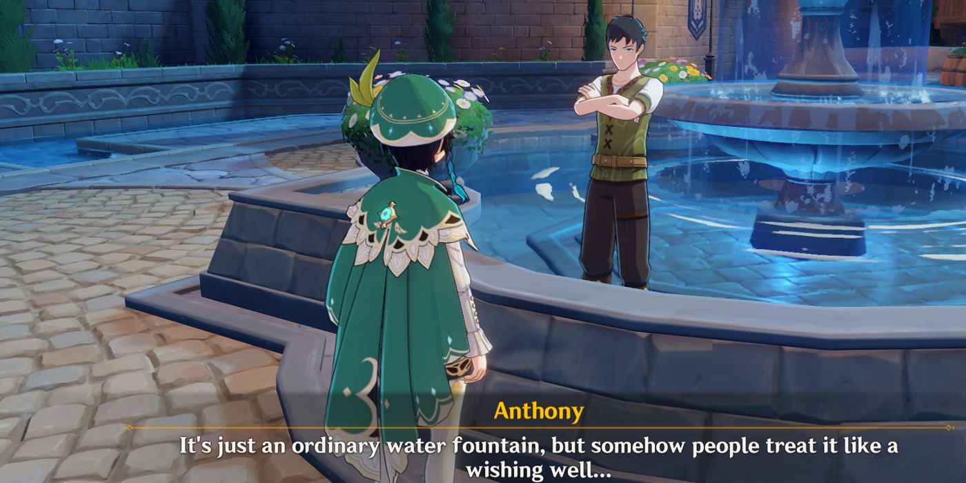 Genshin Impact: Venti Talking To Anthony In The Fountain At Night