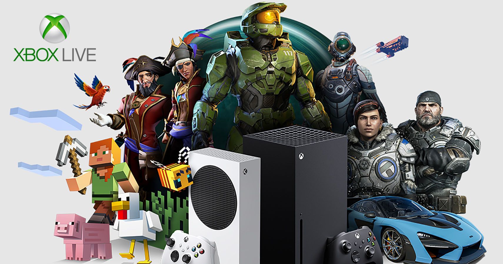Official promotional image for Xbox All Access from Microsoft with Xbox Live logo