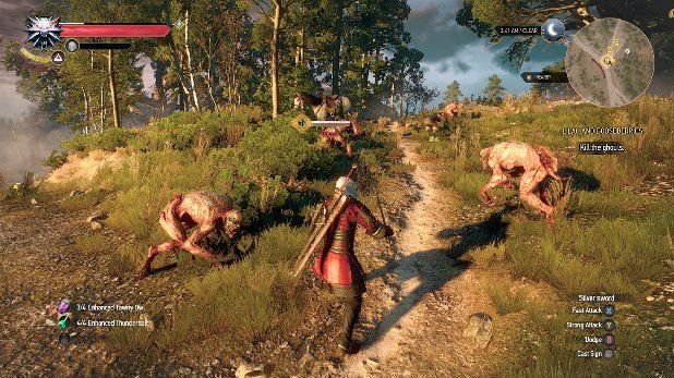 Witcher 3 Screenshot Of Geralt Fighting Group Of Enemies
