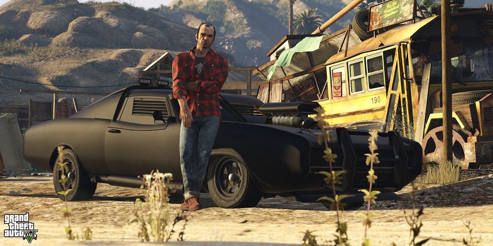 Grand Theft Auto V Trevor next to his car