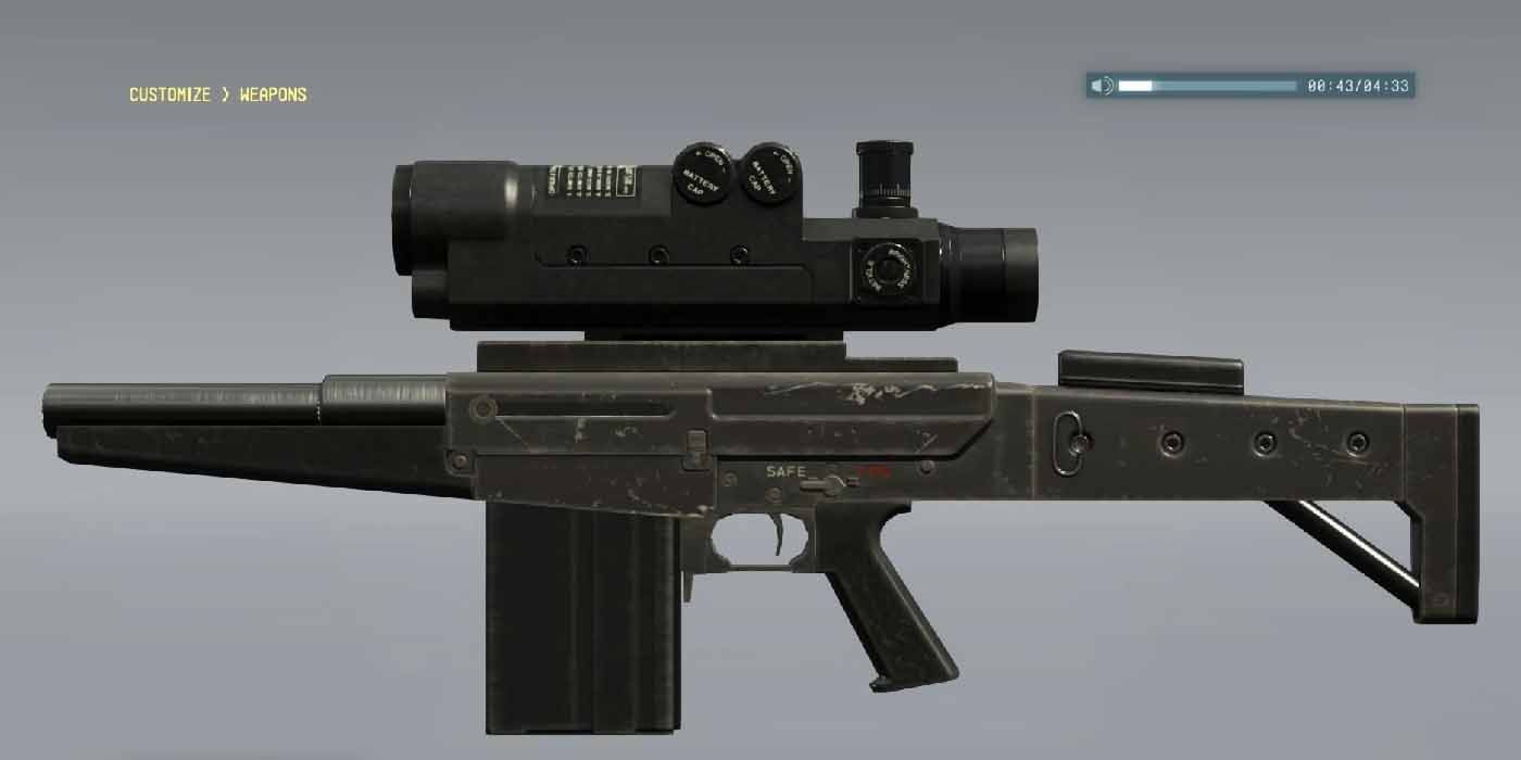 Metal Gear Solid 5. Weapon Customization Screen showing the HAIL MGR-4 grenade launcher.