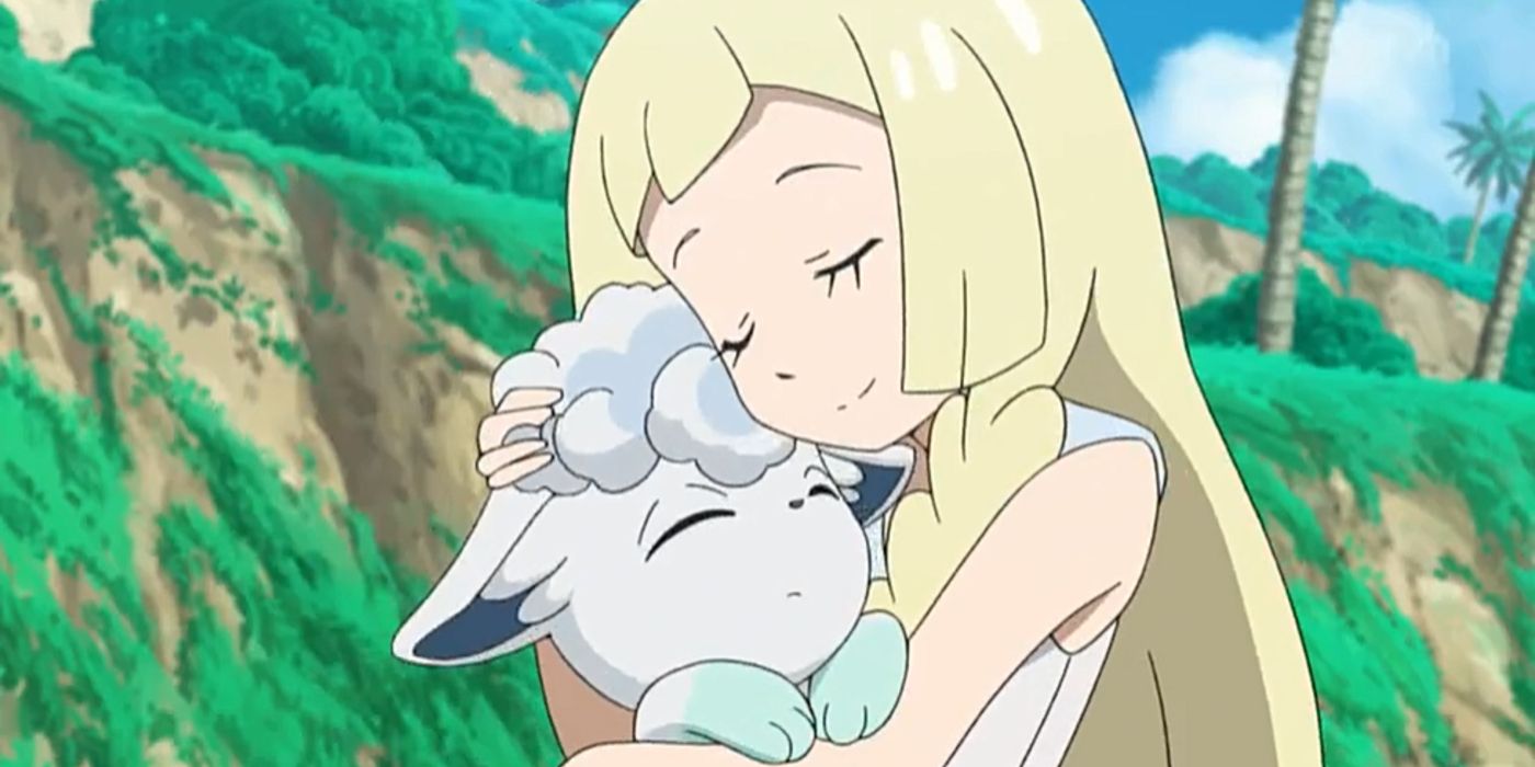 Lillie Hugging Snowy, Pokemon Sun And Moon Anime