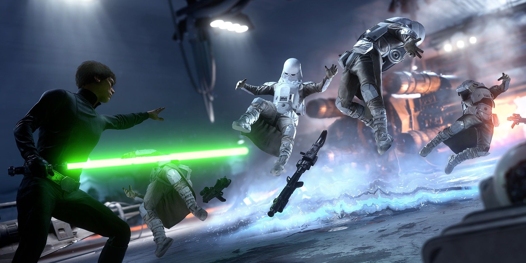 Luke Skywalker Force Pushing Snowtroopers In Star Wars Battlefront 2