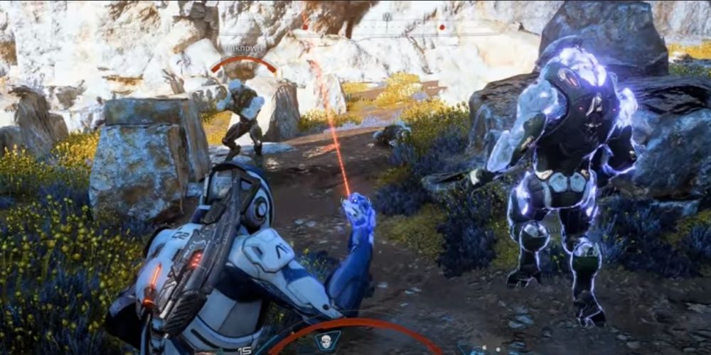 Mass Effect Andromeda Throwing Enemy Onto A Trip Mine