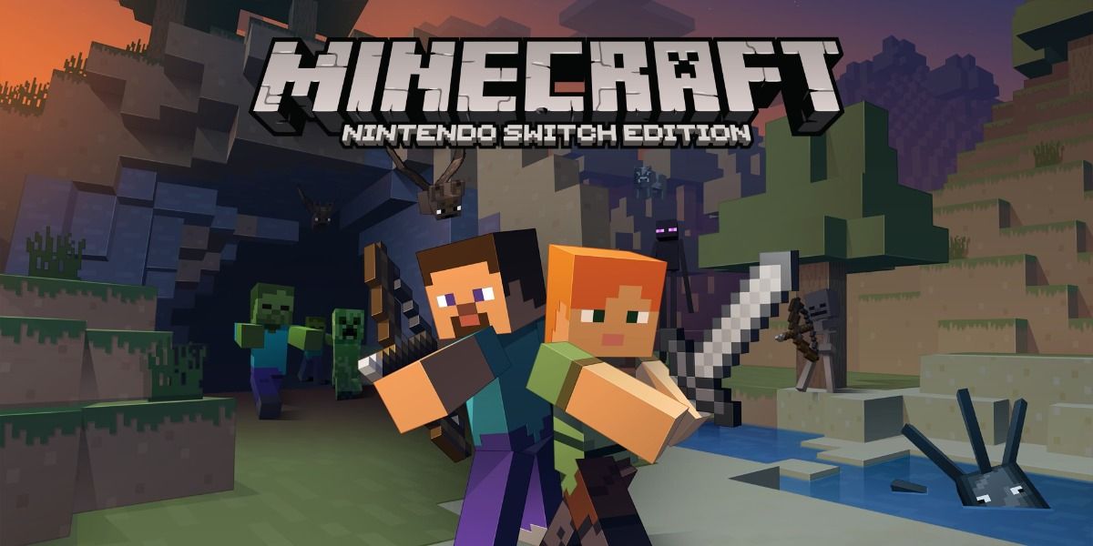 Official promotional screenshot of the two characters of Minecraft standing back-to-back