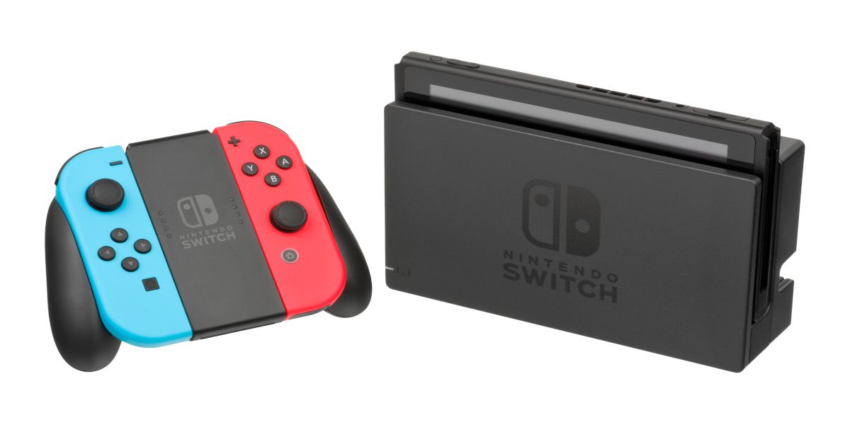 A picture of a docked Nintendo Switch and the controller accessory