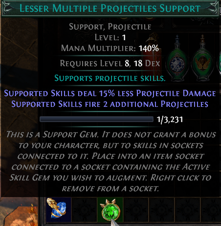 Path of Exile Lesser Multiple Projectiles Support