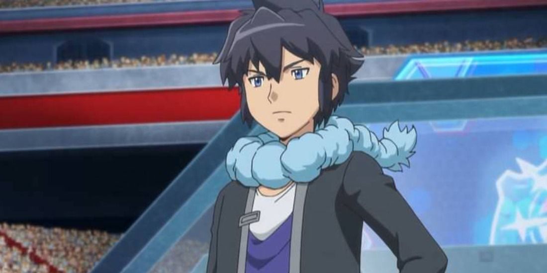Alain standing in a stadium from the Pokemon anime
